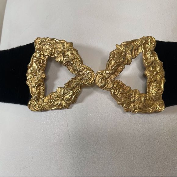 Vintage Velvet Black Belt with Gold Buckle - Picture 2 of 4